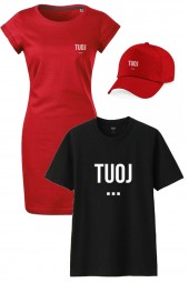 TUOJ KOMPLEKTAS - MARŠKINĖLIAI, SUKNELĖ, KEPURĖ.